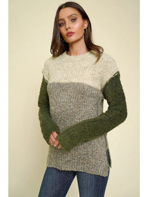Open image in slideshow, Color Block Sweater - Boucle, Grey
