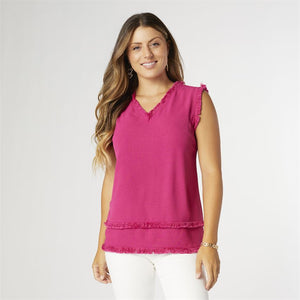 Open image in slideshow, Coco + Carmen Fuchsia Pink Tiered Fringe Top
