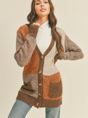 Open image in slideshow, Button Front Color Block Cardigan
