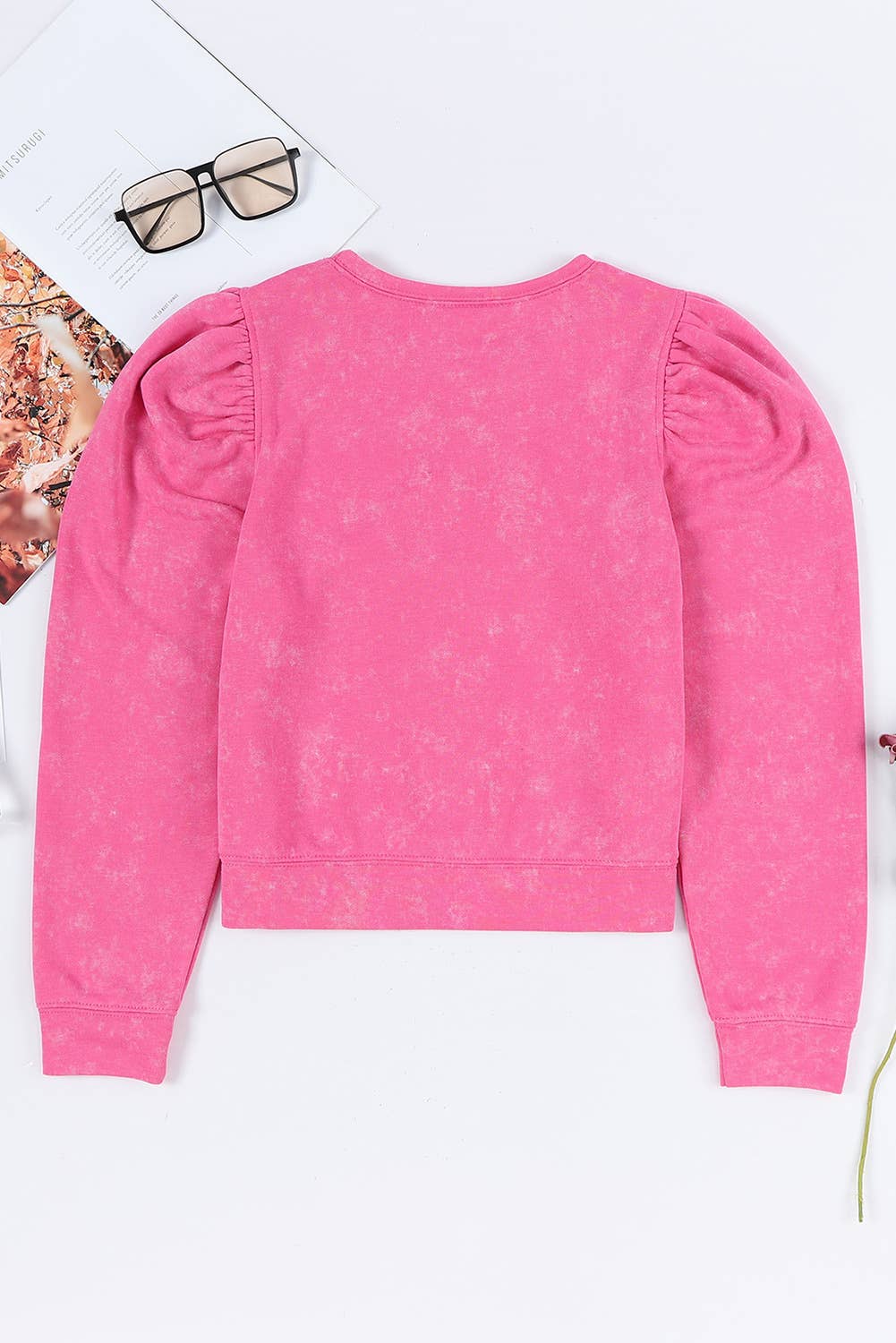 Vintage Washed Puff Sleeve Sweatshirt: M / Pink