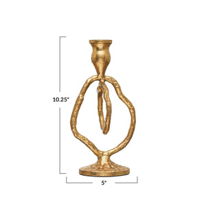Open image in slideshow, Cast Iron Organic Ring Shaped Taper Holder, Gold Finish
