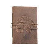 Open image in slideshow, Leather Bound Journal with Handmade Paper, Embossed Tree and Tie
